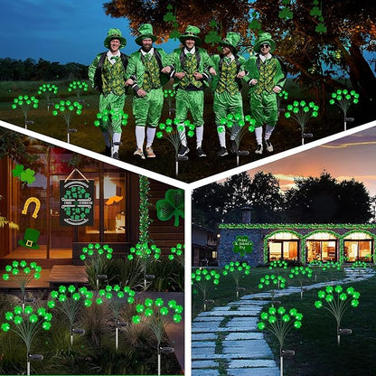 2 Pack St Patricks Day Decorations Solar Outdoor Lights, 18 LED Lucky Green Shamrock Irish Firefly Solar Lights, 2 Modes Waterproof St Patricks Day Light for Yard Garden Lawn Pathway Decor