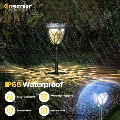 Ensenior 6-Pack Solar Lights Outdoor, 3000K LED Solar Garden Lights for Pathway, Yard, Patio, Walkway, Planter, Waterproof, Energy-Efficient Landscape Lighting