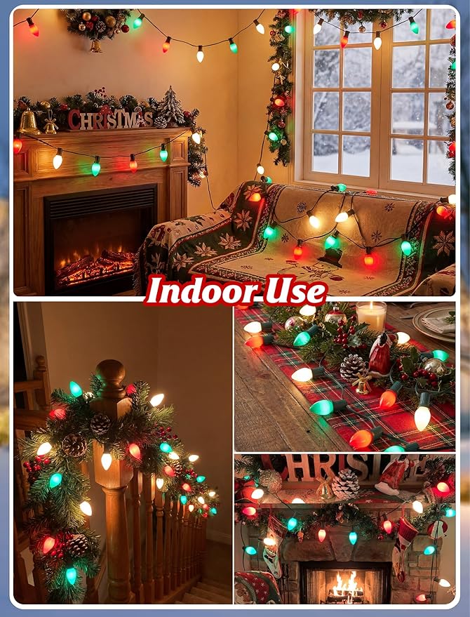 C7 Incandescent Christmas Lights Multicolor, 25FT C7 Red Green White Vintage Christmas - Outdoor String Light | Lumora