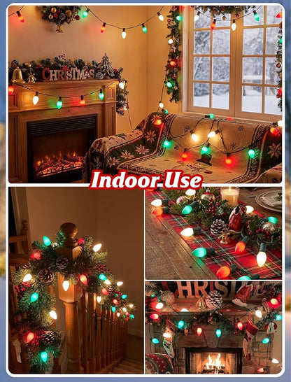 C7 Incandescent Christmas Lights Multicolor, 25FT C7 Red Green White Vintage Christmas Lights with 27 Multicolor 5W Incandescent Bulbs for Christmas Tree/Holiday Party Decorations