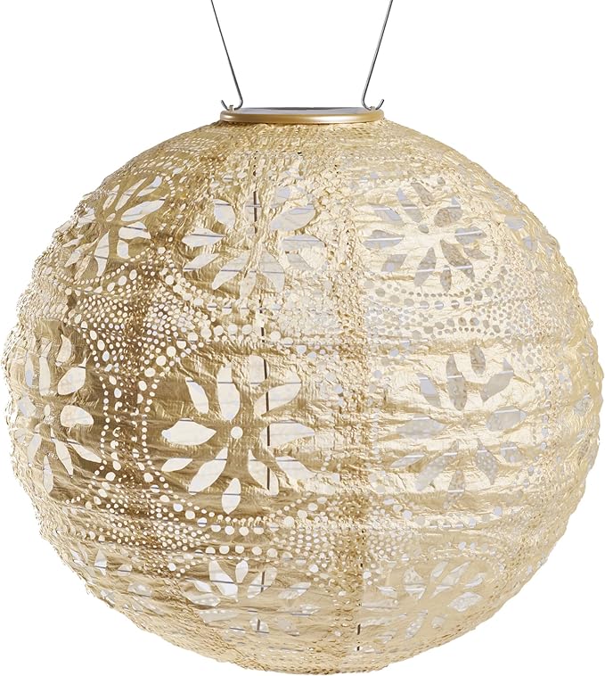 Soji Stella Market, LED Outdoor Solar Lantern, Handmade with Weather-Resistant UV Rated Tyvek, Stainless Steel Hardware, Auto sensor on/off, for Patio, Deck, (Pearl)