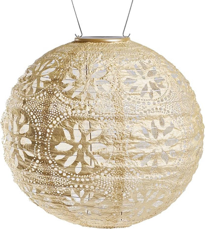 Soji Stella Market, LED Outdoor Solar Lantern, Handmade with Weather-Resistant UV Rated Tyvek, Stainless Steel Hardware, Auto sensor on/off, for Patio, Deck, (Pearl)