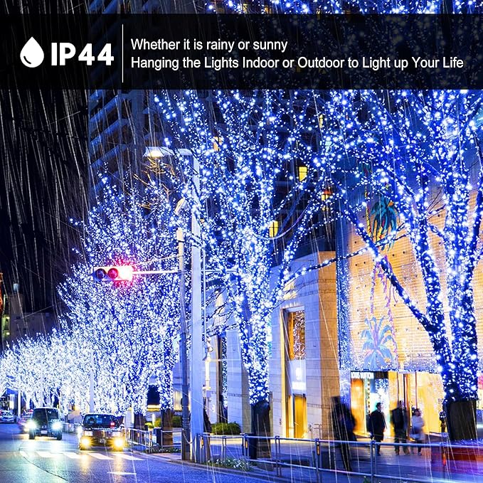 kemooie 500 LED Blue and White Christmas Lights, 164FT 8 Lighting Mode with Memory Plug in Christmas Tree Lights, for Outdoor Birthday Christmas Party Garden Balcony Decorations (Blue and White)