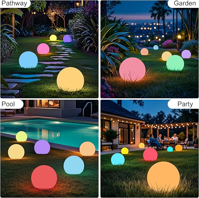12 Inch Solar Ball Light, Outdoor Globe Light with Remote Control, 10 Modes RGB Color Changing, Waterproof Color | Lumora