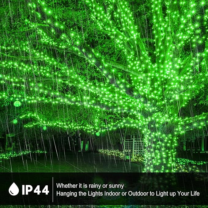 kemooie 500 LED Green St. Patrick's Day Lights, 164 FT 8 Lighting Mode with Memory Plug in Waterproof Fairy Lights, for Outdoor Birthday Christmas Wedding Party Garden Balcony Decorations (Green)