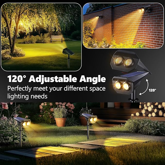 Flacchi Solar Lights Outdoor Waterproof - 2 Lighting Modes Solar Powered Garden Yard Spot Lights for Outside | Lumora