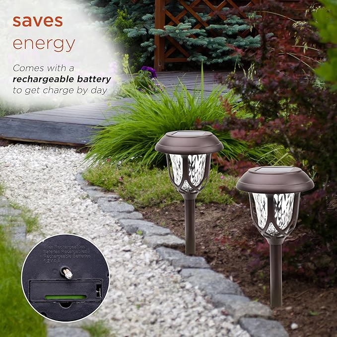 Alpine Corporation 17" Tall Super Bright High Lumen Outdoor Solar Powered Pathway Light Stakes, Bronze (Set of 2)
