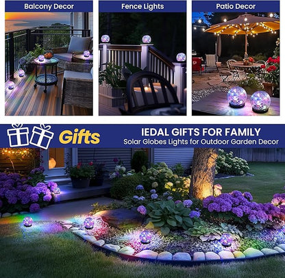 Solar Lights Outdoor for Yard Patio Porch, Garden Decor Birthday Gifts for Mom Women, Solar Globe Lights Waterproof Cracked Glass Ball Outdoor Decorations Balcony Backyard (4 Pack Multicolor)