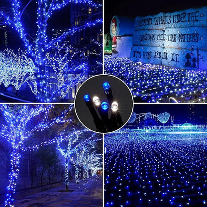 Wellisnow 164ft 500 LED Blue White Christmas Lights, 8 Lighting Modes Waterproof Christmas Lights Outdoor Plug in for Christmas Tree Yard Wedding Decorations(164FT,Blue&White)