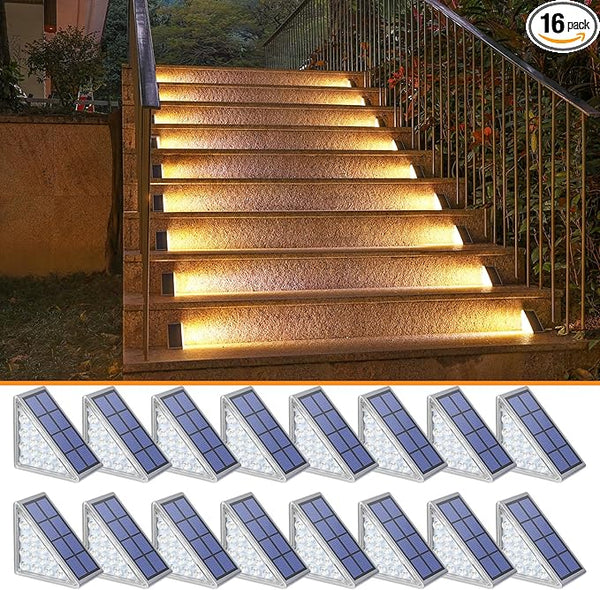 NIORSUN Solar Step Lights,16 Pack Warm White Solar Stair Lights Outdoor Waterproof IP67 Auto On Off,Solar Lights | Lumora
