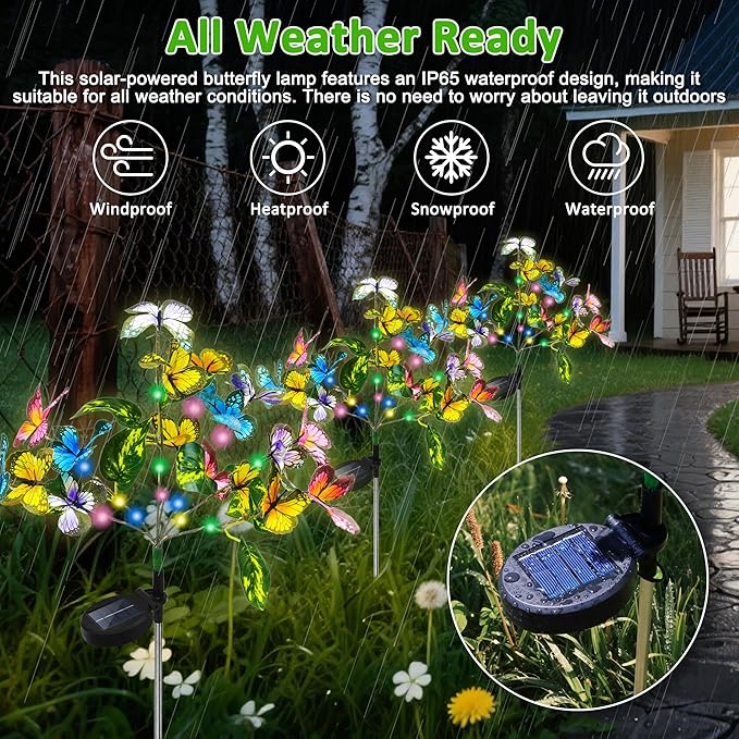 Anothera 4Pcs Solar Butterfly Lights Features Flashing or Steady-on Modes, Waterproof Sunflower Garden Lights for Outdoor Patio, Lawn, Yard, Valentine's Day Gifts for Wife and Girlfriend
