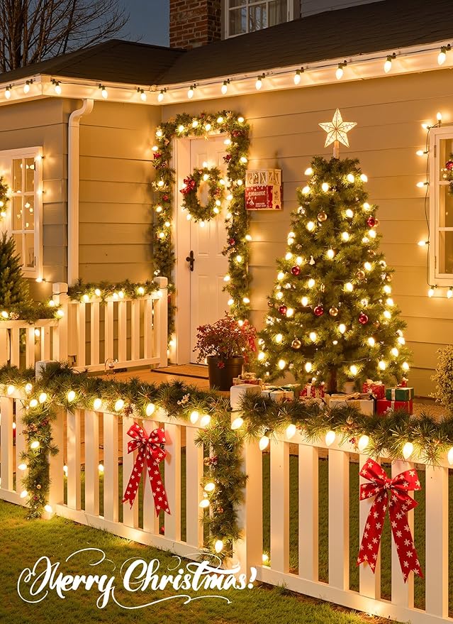 Vintage C9 LED Christmas Lights Outdoor, 50 Feet C9 String with 50 Shatterproof Matte Bulbs, Connectable Waterproof Tree Lights for Holiday Roofline, Backyard Garden Decor, Warm White