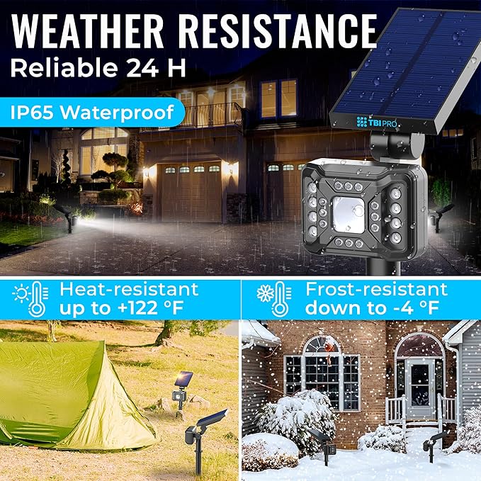 TBI 21 LEDs Solar Landscape Spotlights, 200ft Lighting Distance - Waterproof Solar Powered Wall Lights - 2-in-1 Wireless Outdoor Landscaping Lights for Yard Garden Driveway Porch Walkway Pool (Gold)