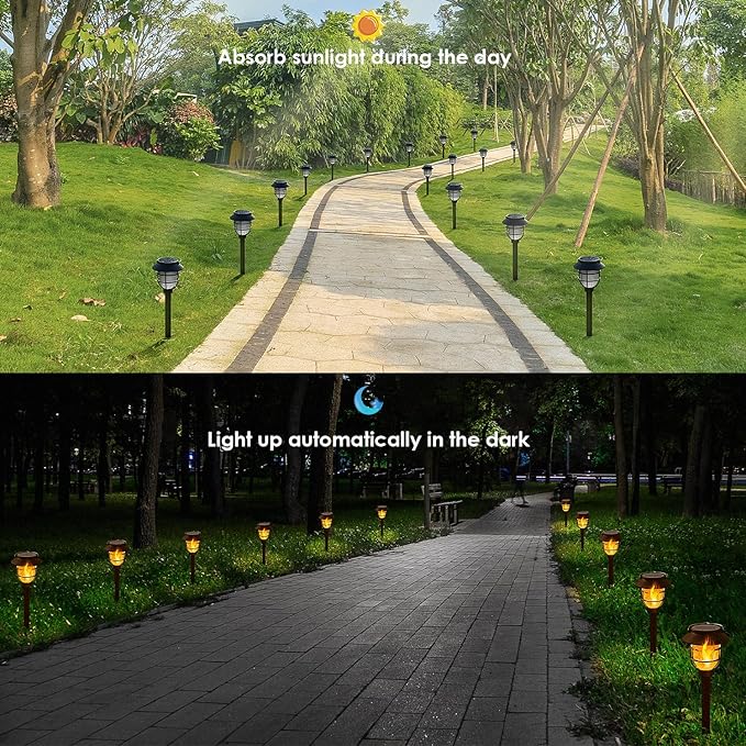 10 Pack Solar Pathway Lights Outdoor - Bright Solar Powered Garden Lights with Flickering Flame, Auto On/Off | Lumora