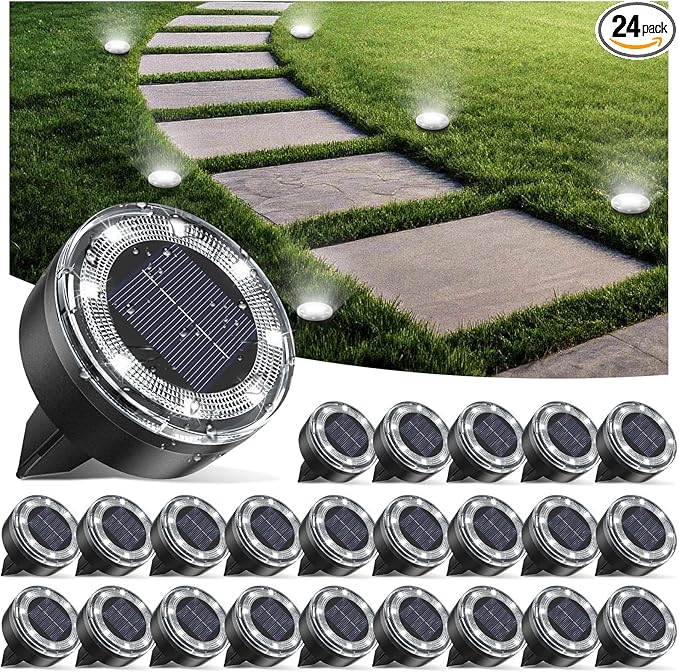 Mini Solar Ground Lights, 24 Pack Solar Lights Outdoor Waterproof, Upgraded LED Flat Landscape Lighting for Outside | Lumora