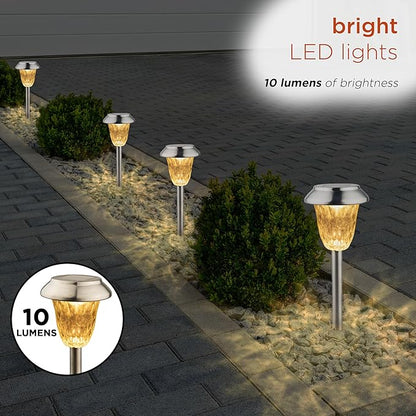 Alpine Corporation 17" Tall Outdoor Solar Powered Pathway LED Light Stakes, Silver (Set of 4)