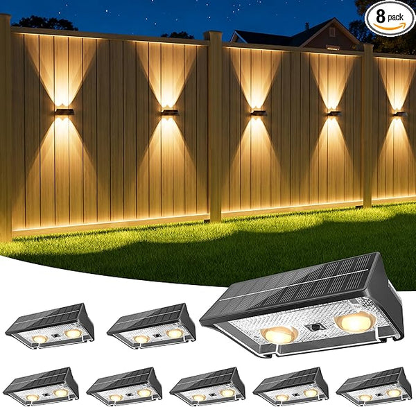NIORSUN Solar Fence Lights Outdoor, 8 Pack Up and Down Waterproof Solar Wall Lights, Warm & Cool White + RGB, Fence | Lumora