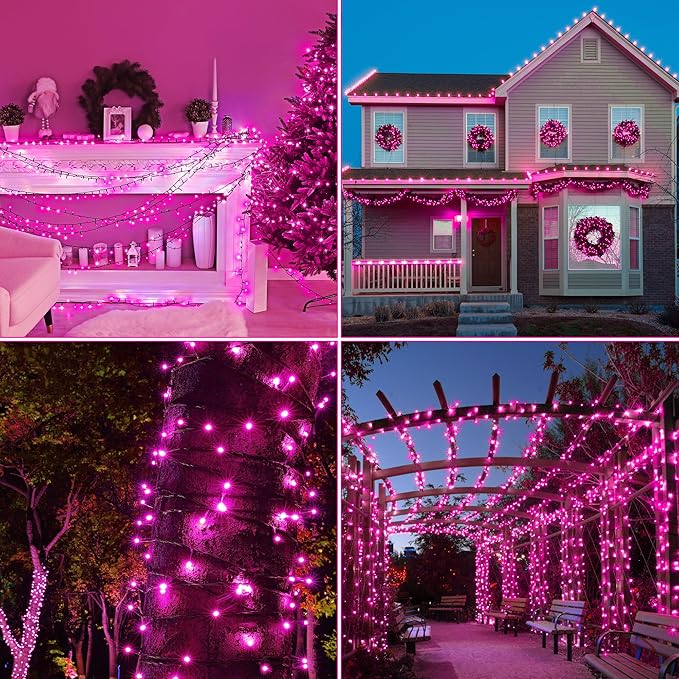 kemooie 300 LED Pink Valentine's Day Lights, 99 FT Connectable 8 Twinkle Modes String Lights with Memory Function, Waterproof Fairy Light for Outdoor Indoor Wedding Party Valentine's Day Decoration