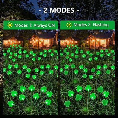 2 Pack St Patricks Day Decorations Solar Outdoor Lights, 18 LED Lucky Green Shamrock Irish Firefly Solar Lights, 2 Modes Waterproof St Patricks Day Light for Yard Garden Lawn Pathway Decor