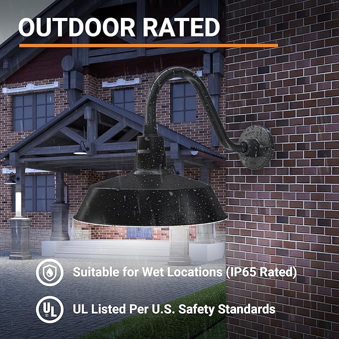 14in. Satin Black Outdoor Gooseneck Barn Light Fixture With 14.5 in. Long Extension Arm - Wall Sconce Farmhouse | Lumora