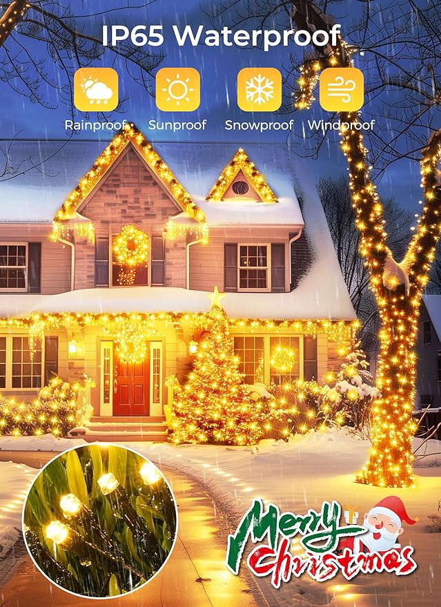 Minetom Solar String Lights for Outside, 4 Pack Total 160FT 400 LED Solar Christmas Lights Outdoor with 8 Modes, Solar Lights Outdoor Waterproof, Christmas String Light for Tree House, Warm White
