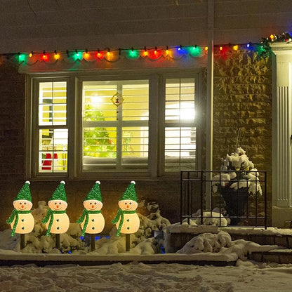 4 Pcs Solar Christmas Snowman Outdoor Decorations LED Stake Lights Solar Snowman Santa Waterproof Walkway Landscape Lights for Pathway, Winter Yard, Garden Decor(Green)
