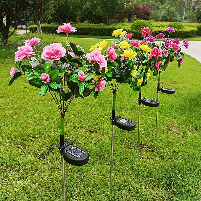 Solar Lights Outdoor,2 Pack Blooming Azalea Flowers Decorations,Outdoor Waterproof Landscape Lights for Yard Patio Lawn Garden Decor,Gifts for Women Mother's Day