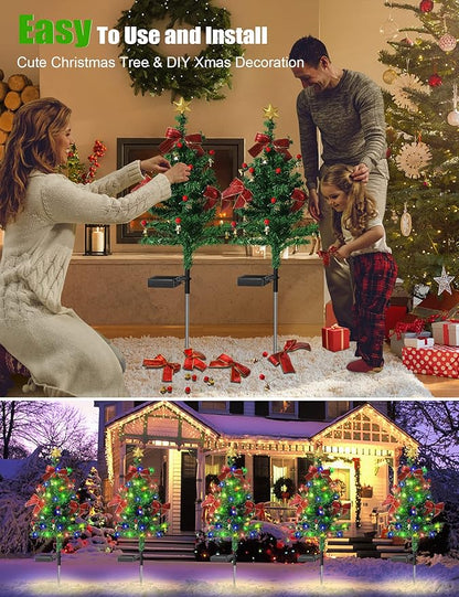 Solar Christmas Decorations Trees Lights Outdoor Waterproof, 40LED-Lights Solar Yard Decorative, Solar Stake Lights Xmas Tree Garden Decor with Constant & Flashing Modes for Pathway Lawn Patio, 2PCS
