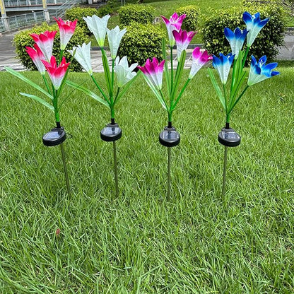 Lxcom Lighting Solar Path Light 4 Pcs Artificial Lily Flowers Waterproof Solar Garden Light Decorative Outdoor Lights Solar Lights Outdoor Garden for Patio Garden Yard Pathway, 4 Pack(Red)