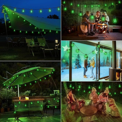 LED Outdoor String Lights, 50FT Patio Lights with 16Pcs Shatterproof S14 Bulb(1 Spare),4 Lighting Mode, Connectable, Waterproof Green Edison Plastic Bulb Hanging Light for Yard Gazebo Porch Décor