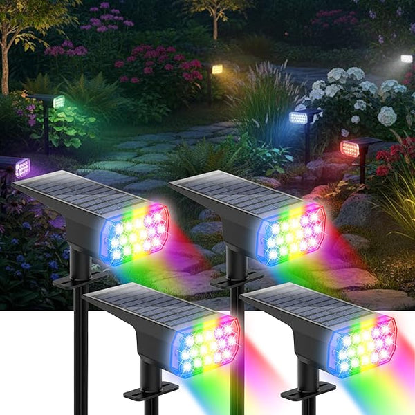Solar Lights Outdoor Waterproof, LED Solar Spot Lights Outdoor, 7 Color Changing Solar Spotlights, Multicolor RGB | Lumora