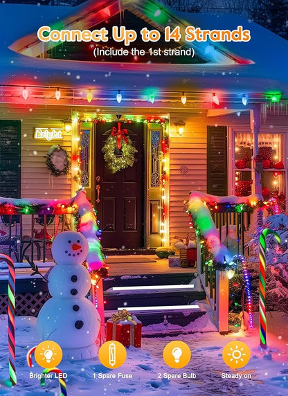 Vintage C9 LED Christmas Lights Outdoor, 100 Feet C9 String Lights with 50 Shatterproof C9 Bulbs, Waterproof Connectable Christmas Tree Lights for Outside Roofline Patio Xmas Decorations, Multicolor