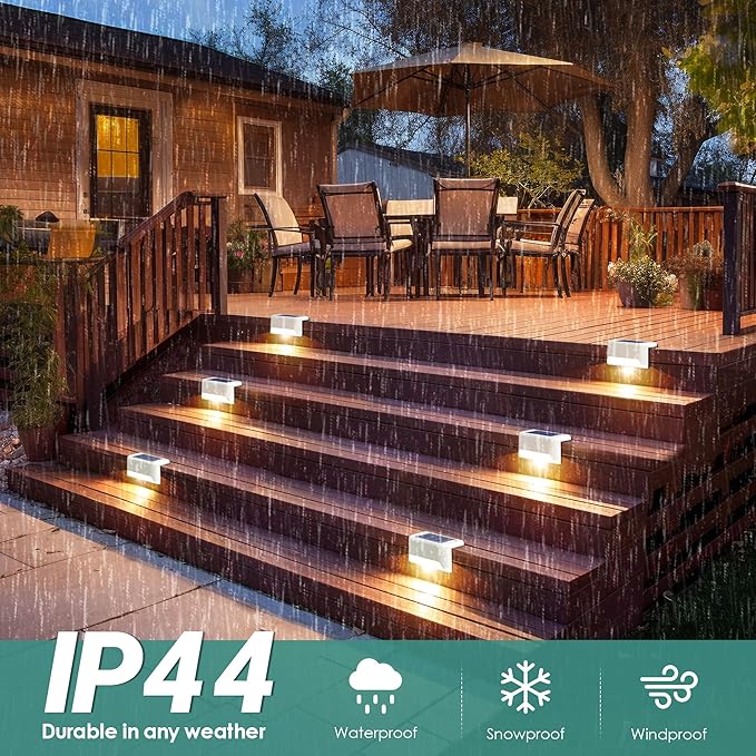 SOLPEX Solar Step Lights Outdoor, 12 Pack Warm White LED Deck Lights for Stair, Balcony, Railing, Front Porch, Yard, Garden and Patio Decor