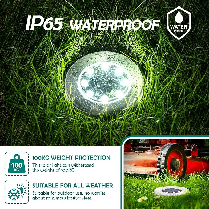 16 Pack Solar Lights Outdoor, 8 LED Solar Powered Ground Lights Waterproof Garden Landscape Lighting for Yard Deck | Lumora