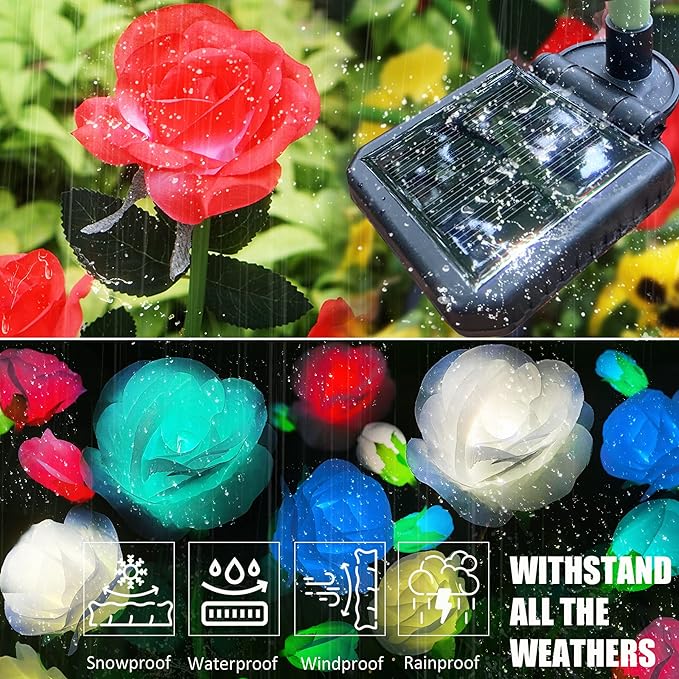 10 LED 7-Color Changing Solar Rose Flower Lights Garden Decorations Outdoor Waterproof Decorative Stake Lights for | Lumora