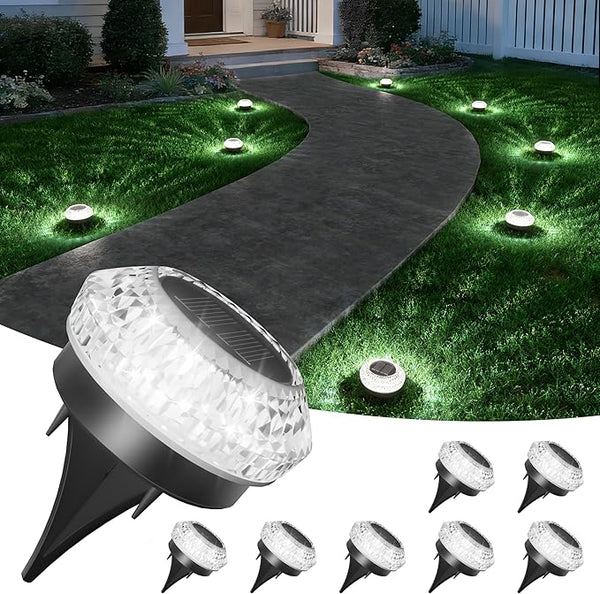 VOLISUN Solar Ground Lights Outdoor,8 Pack Flat Solar Pathway Lights,IP65 Waterproof Solar Powered Disc | Lumora