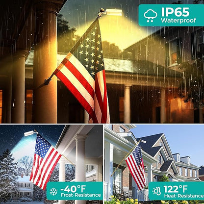Solar Flag Pole Lights Outdoor 1 Pack, 48 LED Bright Flagpole Lighting 3 Color in 1 with Cool/Warm/Daylight White Modes, Auto On/Off, IP65 Waterproof for Outside House Garden RV Flags Decor