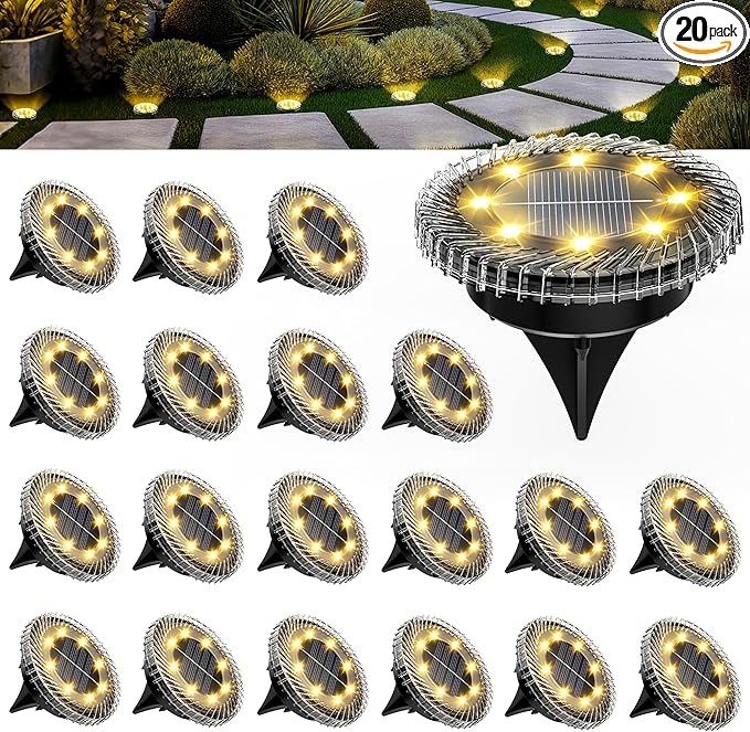 20 Pack Small Solar Ground Lights, Pathway Lights Waterproof, Outdoor Solar Light for Garden, Driveway, Walkway | Lumora