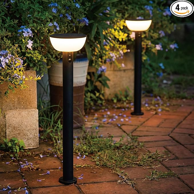 Basin Series - 24.5" Solar Pathway Lights - Walkway Lights for Outside - PIR Sensor & Three Lighting Modes - Rechargeable Battery Lasts Up to 35 Hours - 2700K - Dark Sky Friendly - 2 Pack