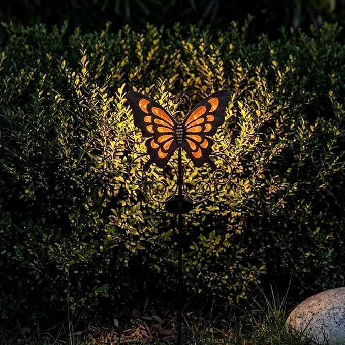 Solar Butterfly Garden Stake – 36 Inch Waterproof Iron & Glass Yard Art, Large Yellow Mariposas Grandes para Decoracion with LED Glow, Decorative Outdoor Power Stake for Lawn & Pathway