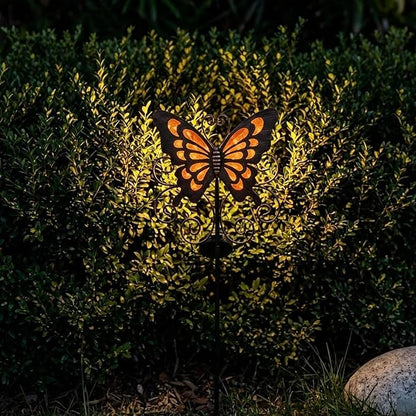 Solar Butterfly Garden Stake – 36 Inch Waterproof Iron & Glass Yard Art, Large Yellow Mariposas Grandes para Decoracion with LED Glow, Decorative Outdoor Power Stake for Lawn & Pathway