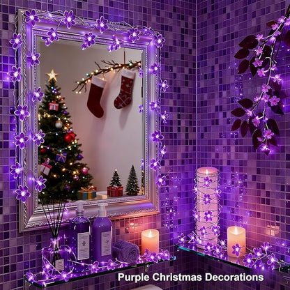 Decorative Connectable 33ft Purple Flower String Lights with 100 LEDs, Memory Function & 8 Modes. Perfect for Bedroom, Christmas, Weddings, Valentine's & Garden Indoor Outdoor Hanging Decorations