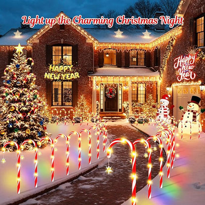 E-Kong 24 Pack Solar Candy Cane Lights Outdoor Christmas Decorations, 10 Modes, 12 Hours Bright Lighting Christmas Decorations Outdoor, Solar Pathway Lights Waterproof for Yard Patio Garden