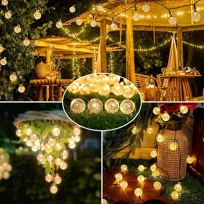 2-Pack 30 LED 20FT Solar String Lights Outdoor, Crystal Globe Lights with 8 Lighting Modes, Waterproof Solar Powered Patio Lights for Garden Yard Porch Wedding Party Decor (Warm White)