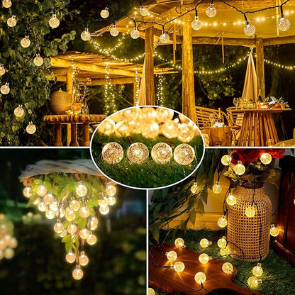 2-Pack 30 LED 20FT Solar String Lights Outdoor, Crystal Globe Lights with 8 Lighting Modes, Waterproof Solar Powered Patio Lights for Garden Yard Porch Wedding Party Decor (Warm White)