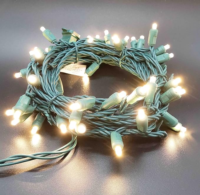 Christmas Lights 50 Warm White LED 17FT Mini LED String Lights, 120V UL, Green Wire Xmas Lights for Indoor & Outdoor Use, Holiday Party Decorations,Trees, Light Displays