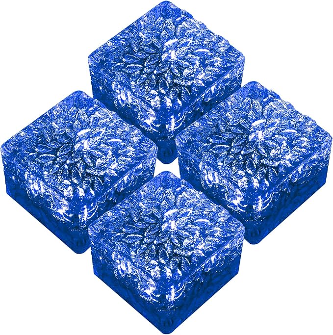 keeda Solar Brick Lights Waterproof Solar Path Ice Cube Lights Outdoor LED Decorative Ice Block Floor Tile Lights for Garden, Pathway, Patio, Walkway (Blue, Pack of 4)