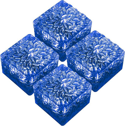 keeda Solar Brick Lights Waterproof Solar Path Ice Cube Lights Outdoor LED Decorative Ice Block Floor Tile Lights for Garden, Pathway, Patio, Walkway (Blue, Pack of 4)