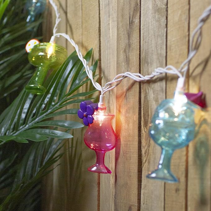 Northlight Cocktail Glasses Patio Light Set - Multi-Color - 7.25' White Wire - 10ct