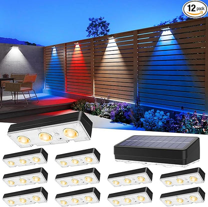 Solar Fence Lights Outdoor Waterproof Led, 12Pack,1300mAh,6 Inch Solar Lights for Fence with Warm White & RGB 8 Colors,Outdoor Solar Lights for Patio, Backyard, Deck, Fence, Railing (Black)